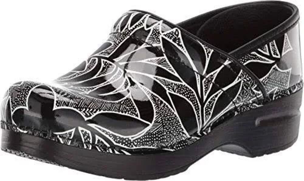 Dansko Pantent Leather Professional Clogs with Floral Pattern Size 42